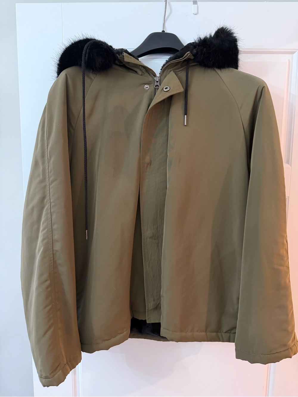 dylan Olive Green Hooded Field Jacket with Black Fur Trim